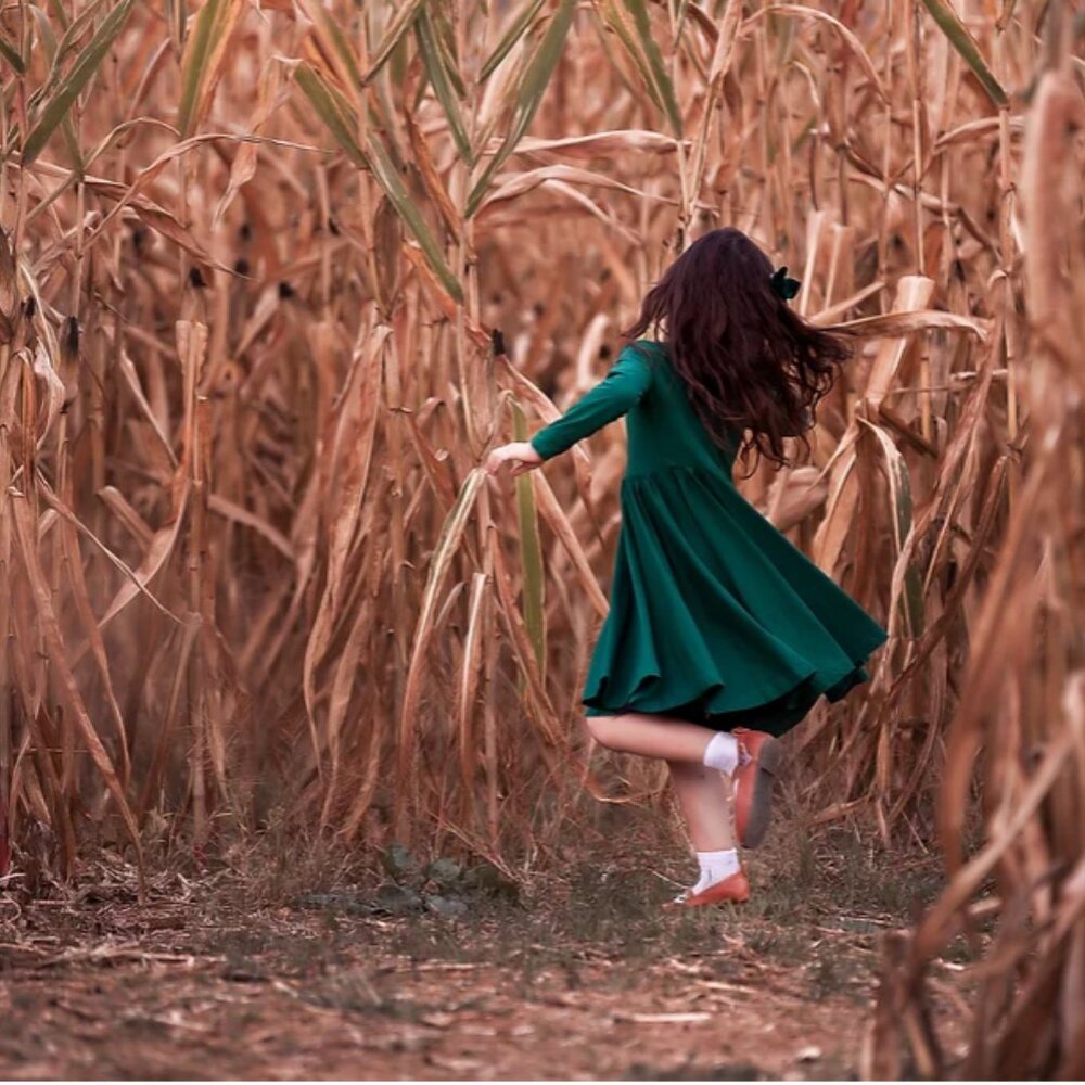 Twirl Dress in Dark Green